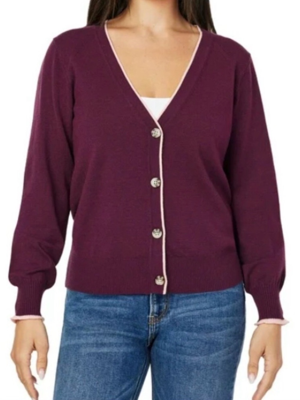 Scotch Soda Amsterdam Medium Burgundy Pink Lined Preppy Cardigan Grandpacore